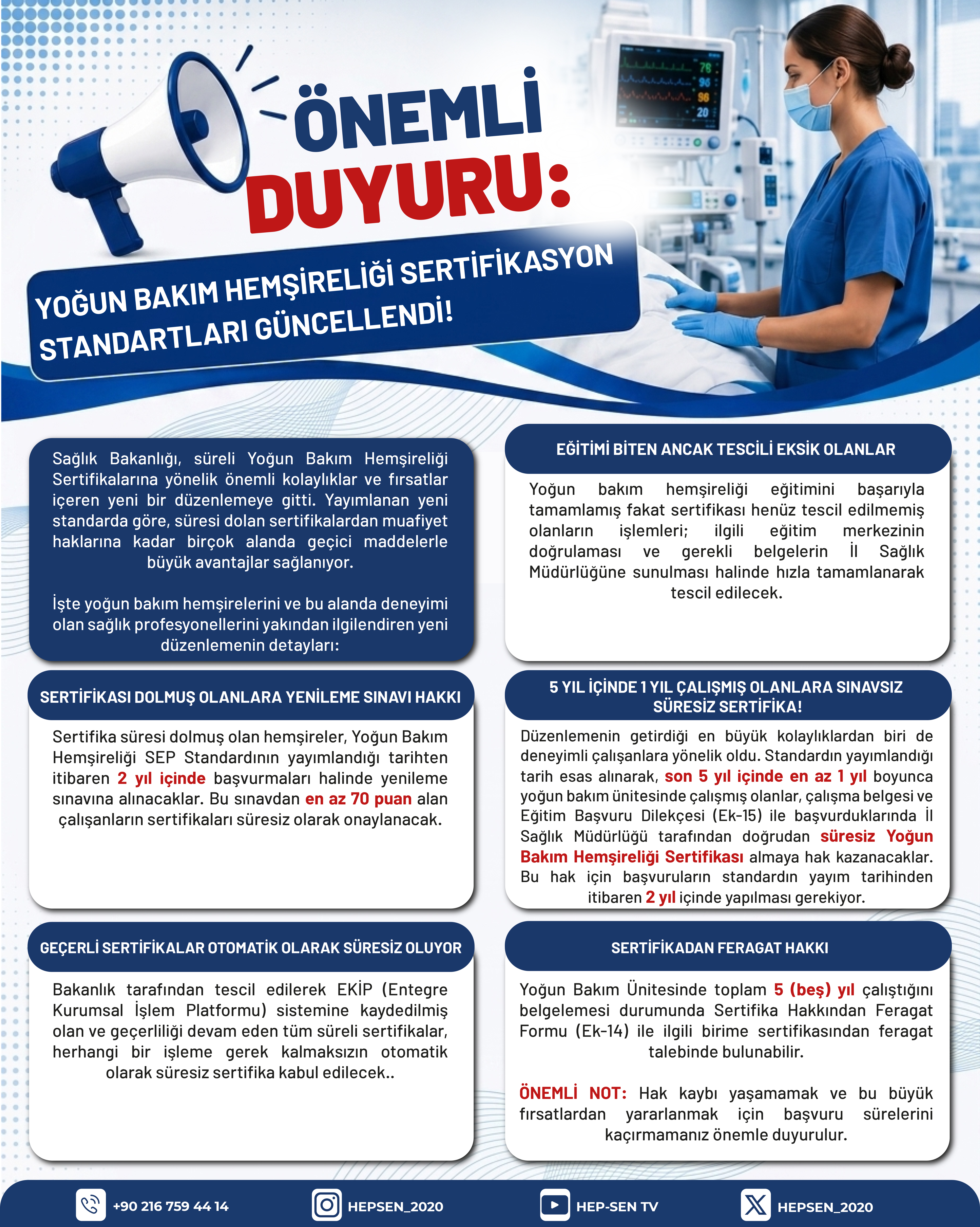 Sağlık Bakanlığı Yoğun Bakım Hemşireliği Sertifikalı Eğitim Programı Standardını Yeniledi!